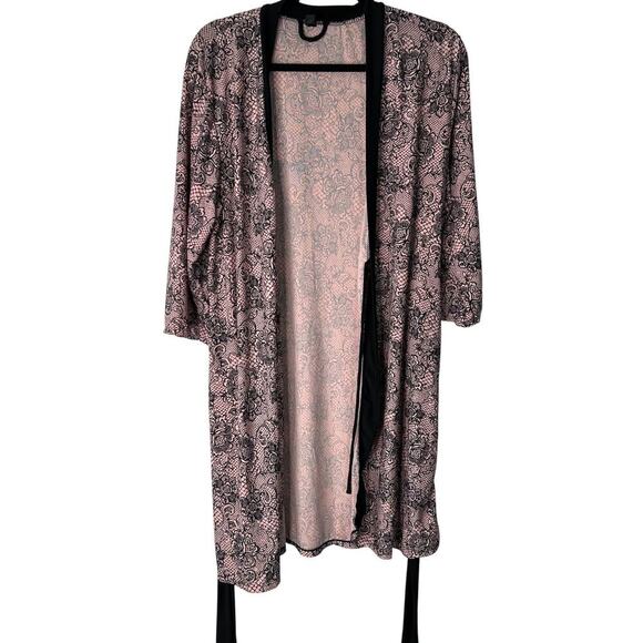 Marilyn Monroe Intimates Robe Womens Size L Pink Black Paisley Floral Print - Picture 1 of 11